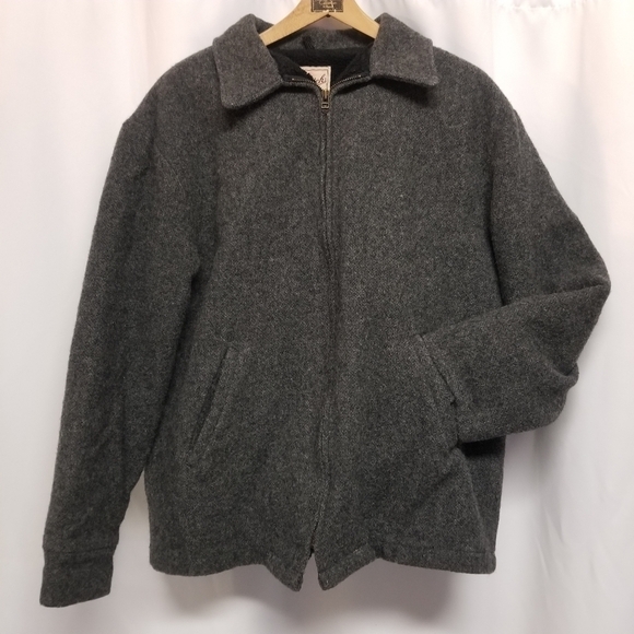 Vintage 80s Retro Woolrich Gray Wool Blend Black Faux Fur Car Stadium Coat Lg - Picture 8 of 8